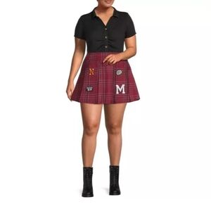 XXXL 21 Plus Size New Tennis Plaid Pleated Skirt Maroon w/ Black White Stripes